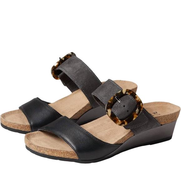 Naot Women's Mikela Wedge Sandal - Adjustable Buckle Straps, Anatomic Cork Footbed, 1.5" Wedge